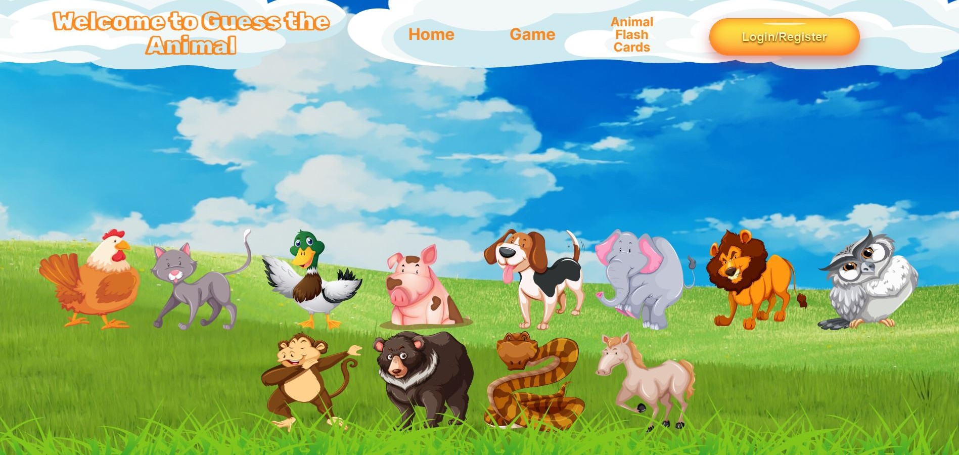 Guess the Animal landing page